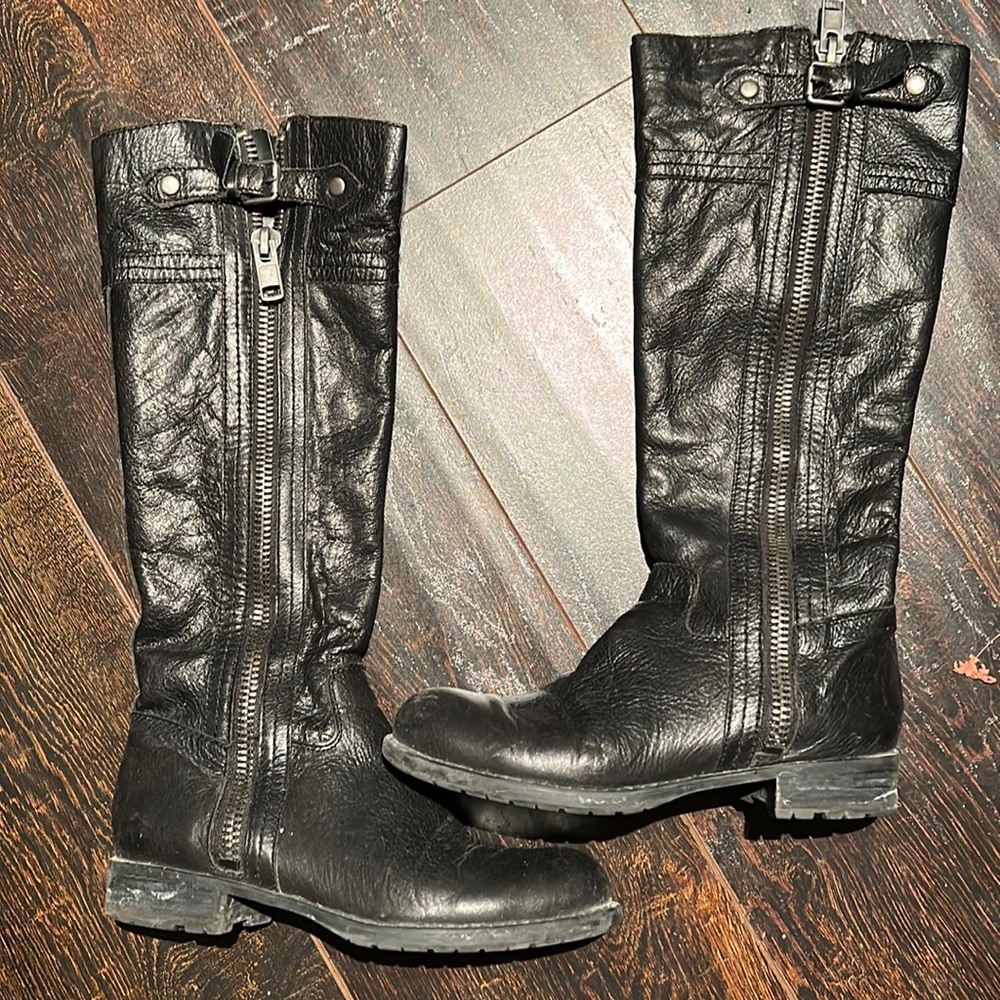 Franco Sarto Black Leather Knee-High Boots - Size 6.5M